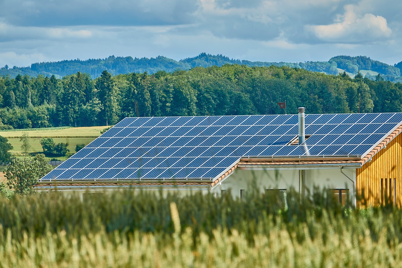 Solar panels on a factory roof